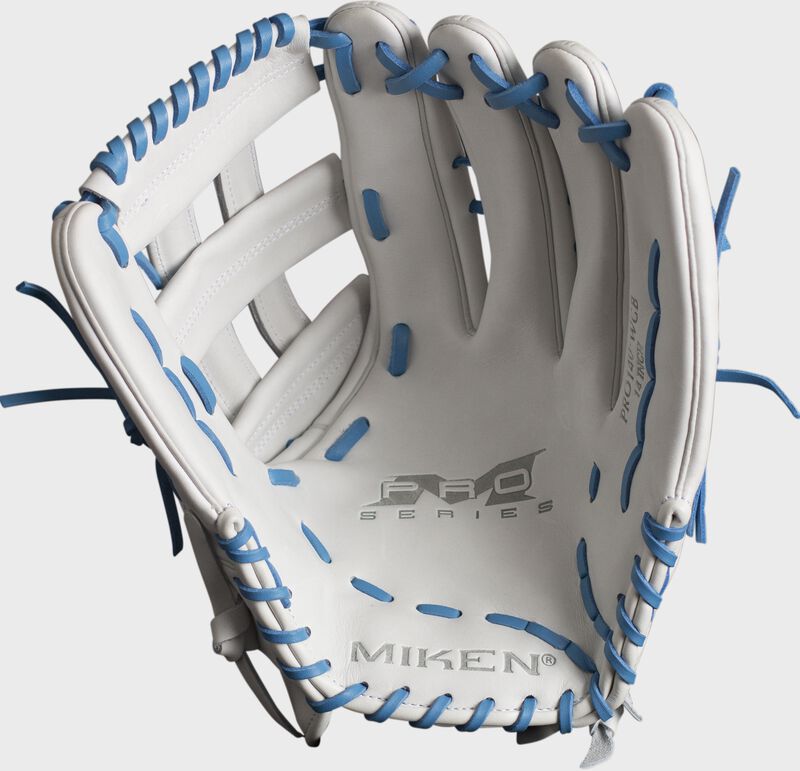 2026 Miken Pro Series White/Columbia Blue 13" Fielding Glove, Left Hand Throw
